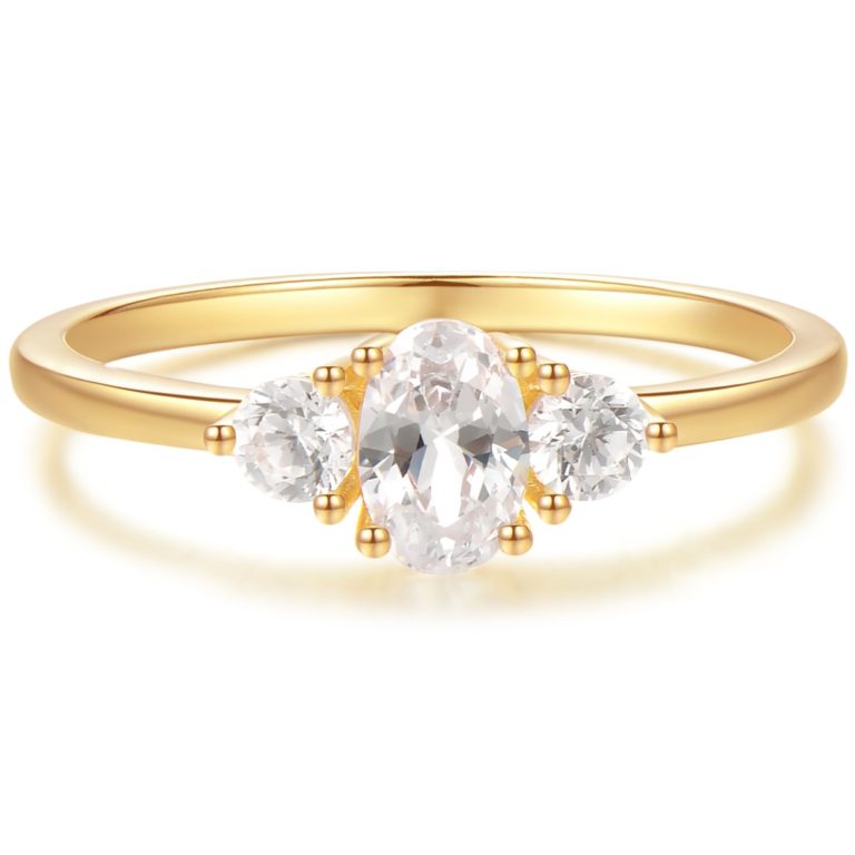 Oval Engagement Ring [3-Stone CZ Cubic Zirconia] – 18K Gold Plated ...