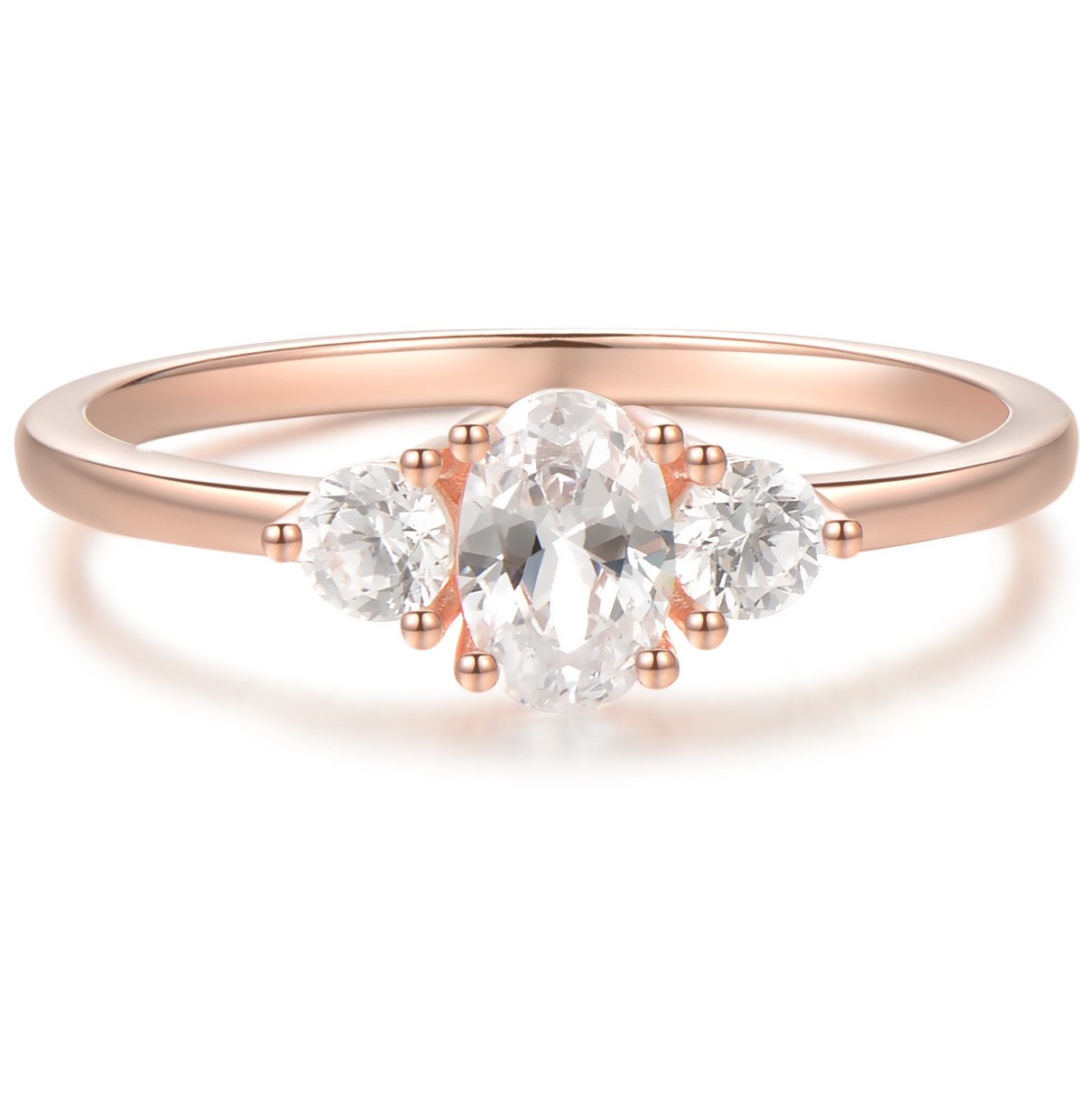 Gem Stone King 18K Rose Gold Plated Silver 3-Stone 3-Stone Flower Ring Set  with Forever Classic Very Light IJK Moissanite from Charles & Colvard (0.91  Cttw) 