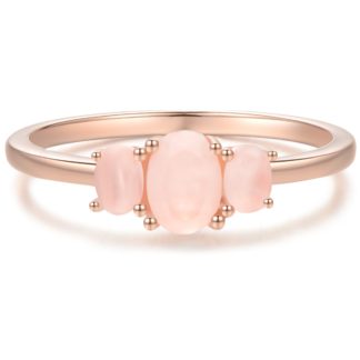 Opal Engagement Ring for Millenial & Gen-Z Women [18K Rose Gold Dipped Sterling Silver .925] Oval Three Stone Band [Size 8] - Dainty Modern Minimalist Style - also for Bridal / Wedding / Girls Promise