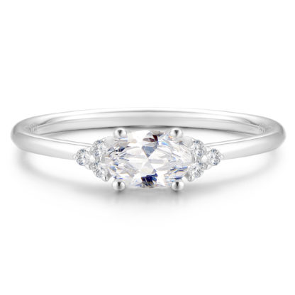Oval Cut CZ Stacking Ring [3-Stone Cubic Zirconia] - .925 Sterling Silver - [1/2 Carat Center Crystal] for Women & Girls [Size 6] - Promise / Eternity / Vintage Minimalist Style