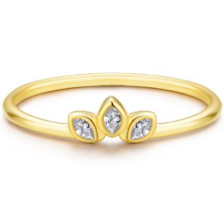 Gold Milgrain Ring [Dainty Stackable Eternity CZ / Cubic Zirconia] - Premium Marquise Band [Size 8] Made of 18K Gold Plated [925 Sterling Silver Core] - 3-Stone Vintage Art Deco Stacking Jewelry